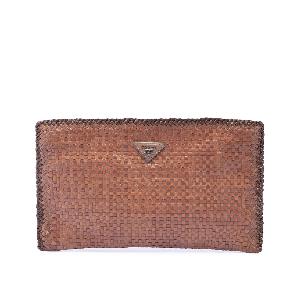 Pre-Loved Prada Woven Goatskin Madras Clutch - Picture 1 of 6